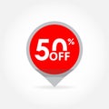 50% price off pointer or marker. Sale and discount tag icon. Vector illustration Royalty Free Stock Photo